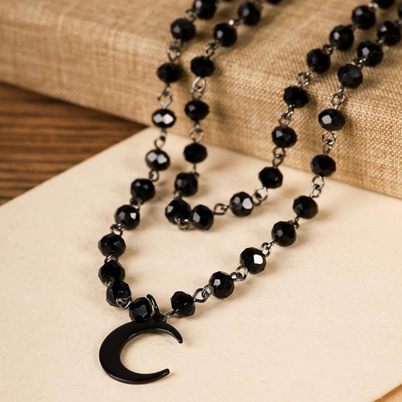 anthemoessa Jewelry - BEADED LAYERED BOHO CRESCENT MOON NECKLACE